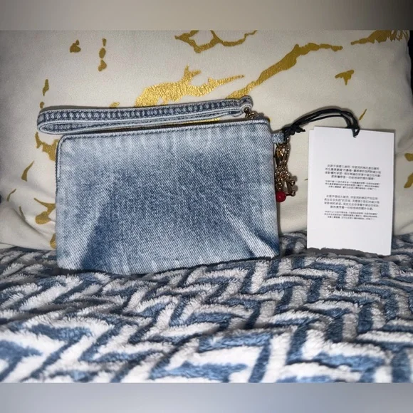 Coach Corner Zip Wristlet In Loved Denim With Charms - Picture 5 of 9